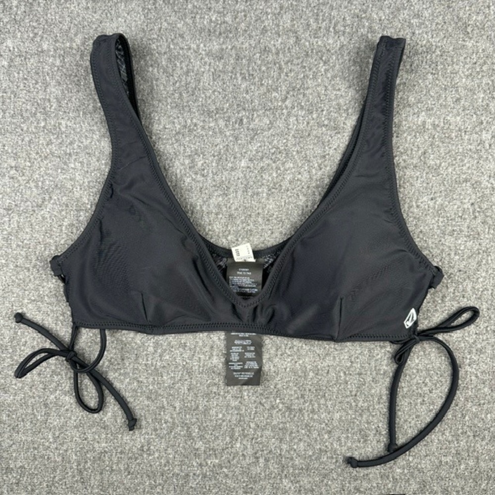 Volcom Womens Simply Solid V-Neck Side Tie Bikini Top Black Size Medium O1032001
